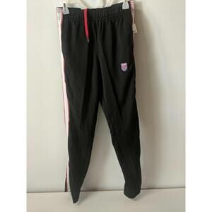 K Swiss Mens Jogger Sweatpants Size small, white red Side Stripe Black ~ bag383